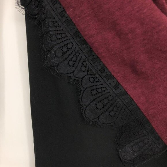 Sandro Paris Burgundy Black crochet lace detailing long sleeve t-shirt SP - Picture 7 of 15